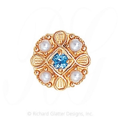 GS527 BT/PL - 14 Karat Gold Slide with Blue Topaz center and Pearl accents 
